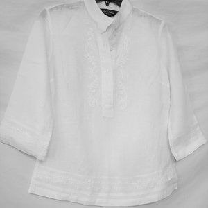 Vintage Brooks Brothers White Linen Embroidered Blouse Size 2